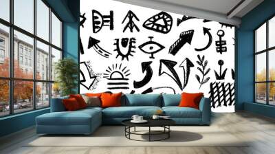 Vector set with african, mexican, indian elements, tribal shapes and textile ornaments. Traditional ritual shapes, ethnic circles and borders. Mystic symbols , folk shapes Wall mural