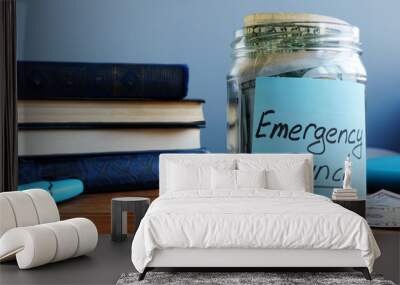 Emergency fund written on a jar with money. Wall mural