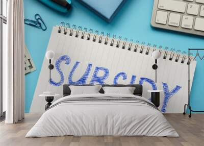 handwritten word subsidy in notepad. Wall mural