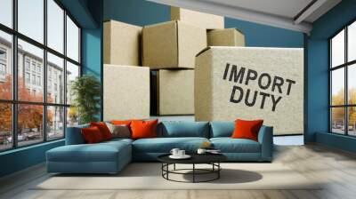 Import duty concept. Pile of cardboard boxes. Wall mural