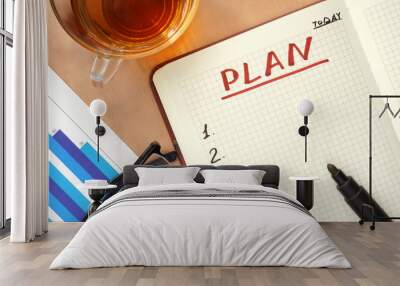 notepad with word plan concept and glasses Wall mural