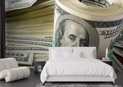 One hundred dollar banknotes. Savings concept. Wall mural