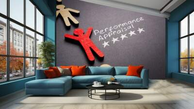 Performance appraisal words with five stars and figure of employee. Wall mural