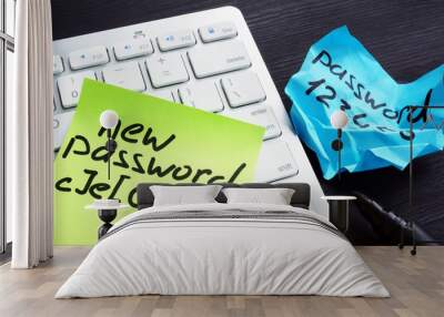 Strong and weak password on pieces of paper. Password security and protection. Wall mural