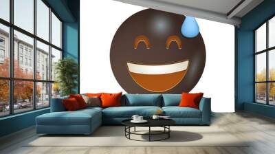 Phew emoji, grinning face with sweat, relief emoji. funny yellow emoticon. smiling emoticon character design. Isolated 3D. Vector Emoticon. for web interface Wall mural