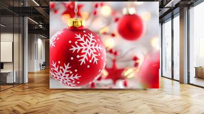 Christmas decoration with red ball. Wall mural