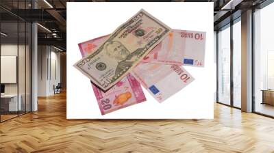  banknotes dollars and euros on a white background Wall mural