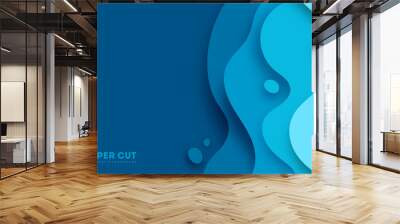 Abstract blue paper cut vector realistic relief. Background template for banners, flyers, presentations. vector illustration Wall mural