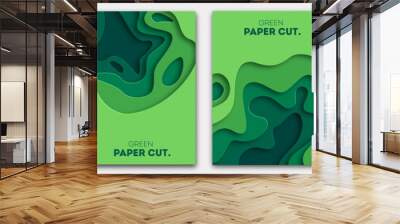 Banners set 3D abstract background, green paper cut shapes. Vector design layout for business presentations, flyers, posters and invitations. Carving art, environment and ecology elements Wall mural