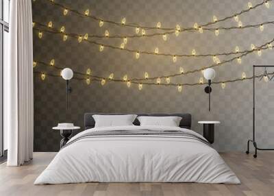 Christmas lights. Vector String with glowing light bulbs. Wall mural