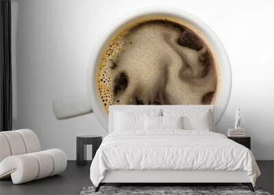 Cup of coffee, top view. Isolated on white background Wall mural