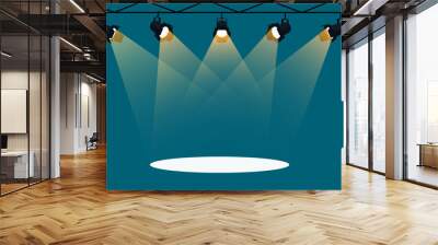 Flat Spotlights with bright white light shining stage vector set. Illuminated effect form projector, illustration of projector for studio illumination eps 10 Wall mural