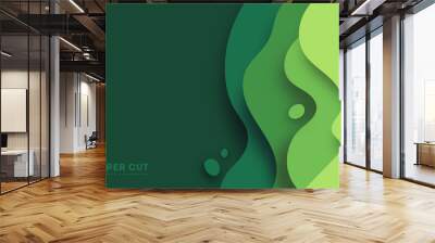 Green abstract paper carve background.Paper art style of nature concept design.Vector illustration. eps 10 Wall mural