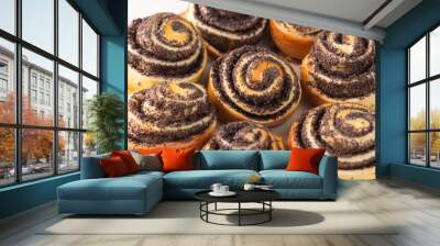 Homemade sweet buns with poppy seed on light background Wall mural