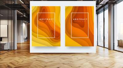 Set of A4 banners templates with yellow paper cut shapes. Bright summer modern abstract design Vector Illustration. Wall mural