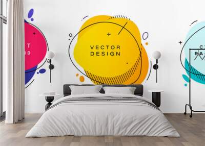 Set of modern abstract vector banners. Flat geometric shapes of different colors with black outline in memphis design style. Template ready for use in web or print design. Wall mural