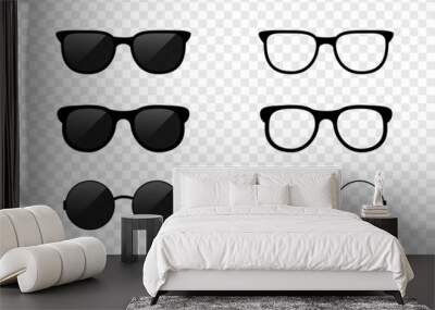 Set of vector glasses png. Sunglasses on an isolated transparent background. Glasses frame, glasses silhouette PNG. Wall mural