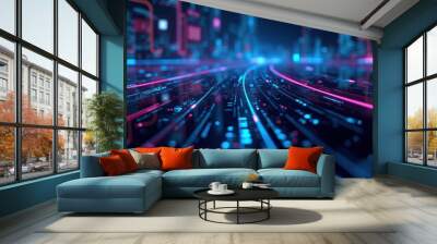 Tech background featuring a glowing network design. Modern backdrop design for banners and posters. Generative AI Wall mural