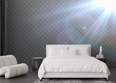 Vector blue light with lens flares. Sun, sun rays, dawn, glare from the sun png. Explosion of blue light. Blue flare png, glare from flare png. Wall mural