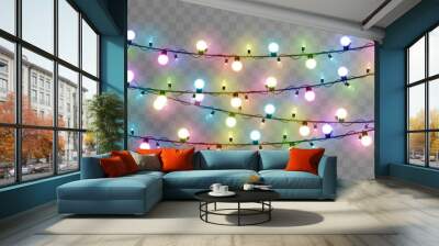 Vector Christmas garland on an isolated transparent background. Light, light garland PNG, multicolored light. Christmas decoration. Wall mural