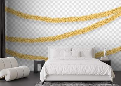 Vector Christmas tinsel. Gold tinsel png, gold garland, decor element. Christmas, holiday. Wall mural