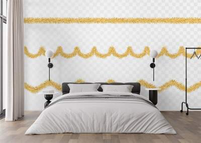 Vector Christmas tinsel. Gold tinsel png, gold garland, decor element. Christmas, holiday. Wall mural