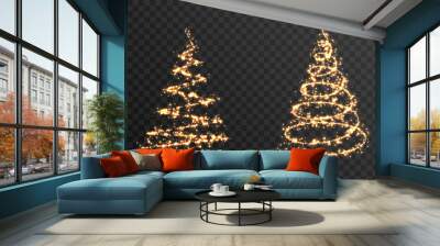 Vector glowing Christmas tree on an isolated transparent background. PNG gold dust, magic spruce, holiday, christmas. Wall mural