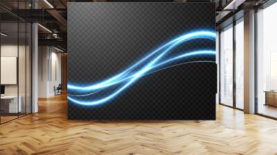 Vector glowing light lines. Electric light, light effect png. Blue line png, light waves png, magic glow, shine. Wall mural