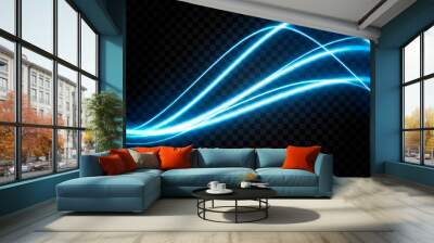 Vector glowing light lines. Neon light, electric light, light effect png. Blue line png, magical glow, shine. Wall mural