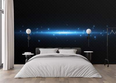 Vector glowing line of light. Horizontal glowing line png, magic glow, particle explosion, blue dust, blue light png. Wall mural