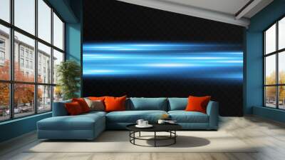 Vector glowing line. Horizontal glowing lines png, magic glow, line light, blue light png. Wall mural