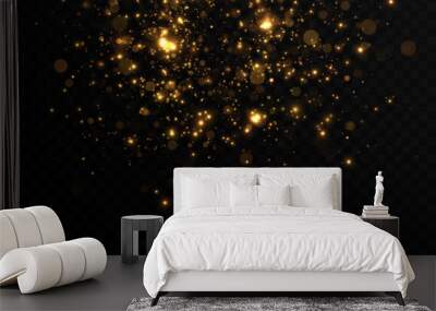 Vector gold sparkles on an isolated transparent background. Atomization of golden dust particles png. Glowing particles png. Gold dust. Light effect. Wall mural