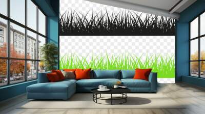 Vector grass silhouette. Young grass PNG, lawn, field. Black and green grass silhouette PNG. Wall mural