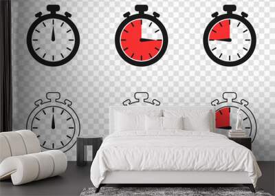 Vector set of clock, alarm clock, timer PNG. Timer, clock on an isolated transparent background. Timer with different time indicator. Сlock icon png. Wall mural