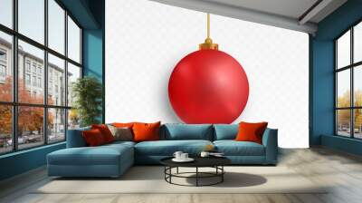 Vector toy for the Christmas tree on an isolated transparent background. Ball on the tree png, red ball. Christmas decoration, decoration. Wall mural