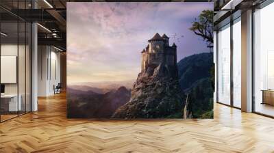 misty castle Wall mural