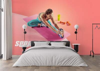 Sport and fitness backgrounds. Stretching. Isolated. Wall mural