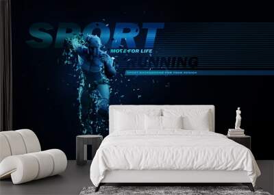 Sport backgrounds. Concept of a low poly running man. 3d render of the geometric runner. Wall mural