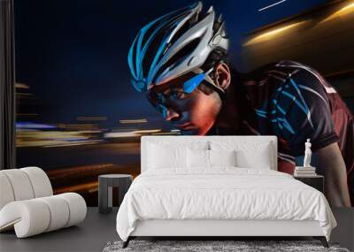 Spost background with copyspace. Cyclist. Dramatic colorful close-up portrait.	 Wall mural