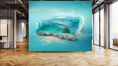 Travel and vacation background. 3d illustration with cut of the ground and the beautiful sea underwater. Baby sea isolated on blue. Wall mural