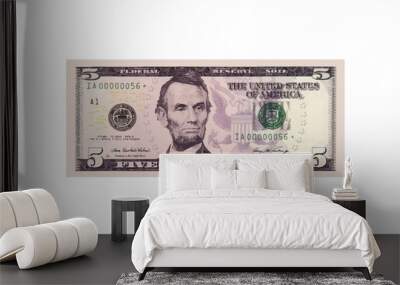 5 Dollars money realistic paper banknotes of USA - vector business art illustration Wall mural