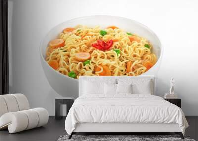 bowl of instant noodles with peas, carrots and chili, isolated o Wall mural