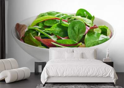 Bowl with fresh green salad isolated on white background (spinac Wall mural