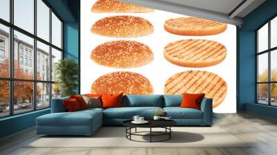 Grilled burger bun isolated on white background. Wall mural