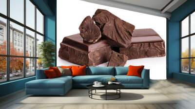 pieces of dark chocolate isolated on white background. Wall mural