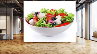 Salad with cheese and fresh vegetables isolated on white backgro Wall mural