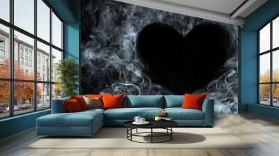 Smoke on Black background. Heart. Wall mural