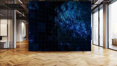 3D rendering of a digital map of the Earth. The lights of megacities merge in a soft glow Wall mural