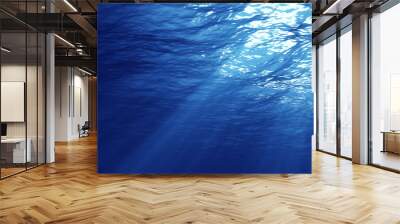 3D rendering of underwater light creates a beautiful solar curtain. Underwater ocean waves oscillate and flow with the rays of light Wall mural