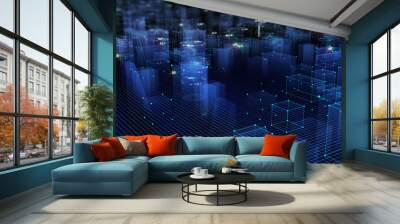 3D Rendering technological digital background consisting of a futuristic city with data Wall mural